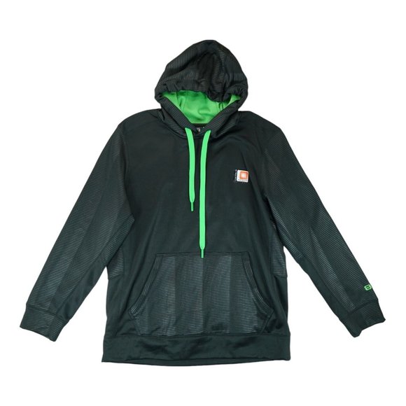 NWOT Layer 8 Mens Long Sleeve Pullover Hoodie Kangaroo Pocket Sz‎ M Black Green - Picture 1 of 6
